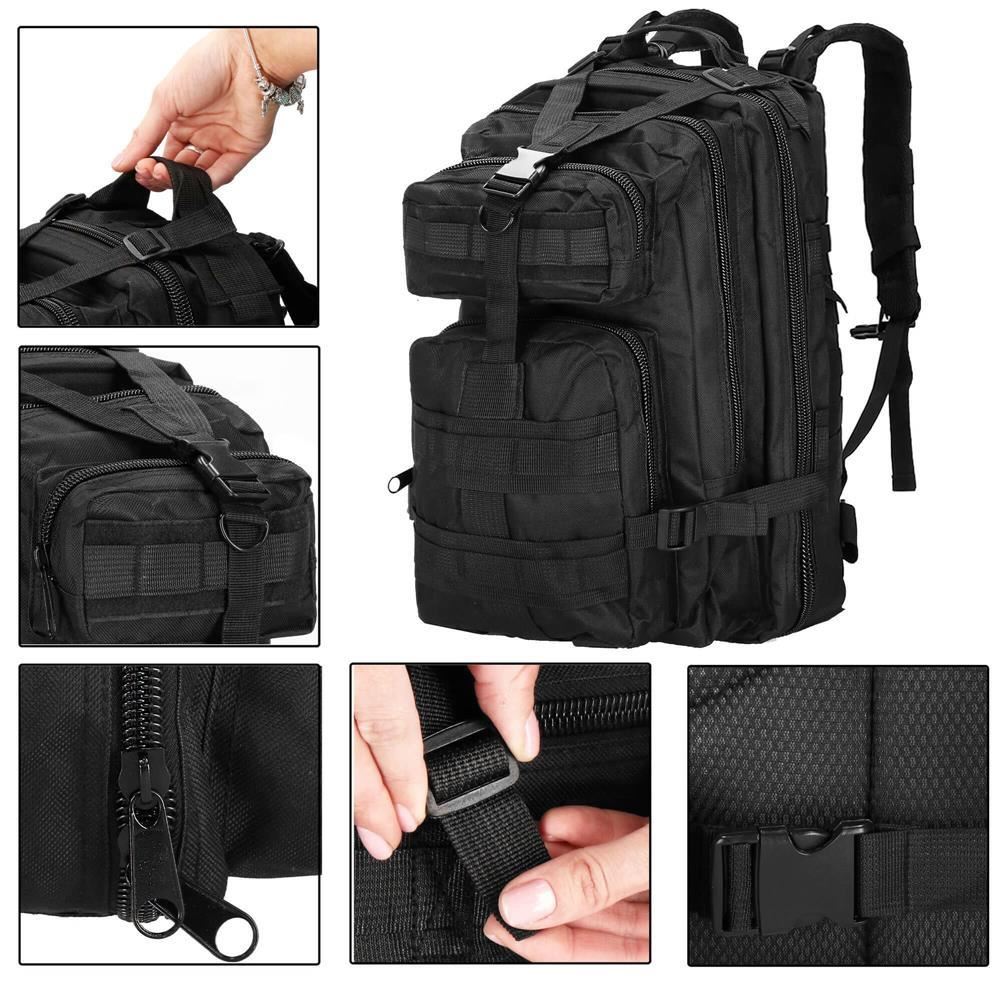 Ghiozdan/rucsac tactic, 4 compartimente, model Survival, camuflaj, negru, 23x24x42 cm, Springos