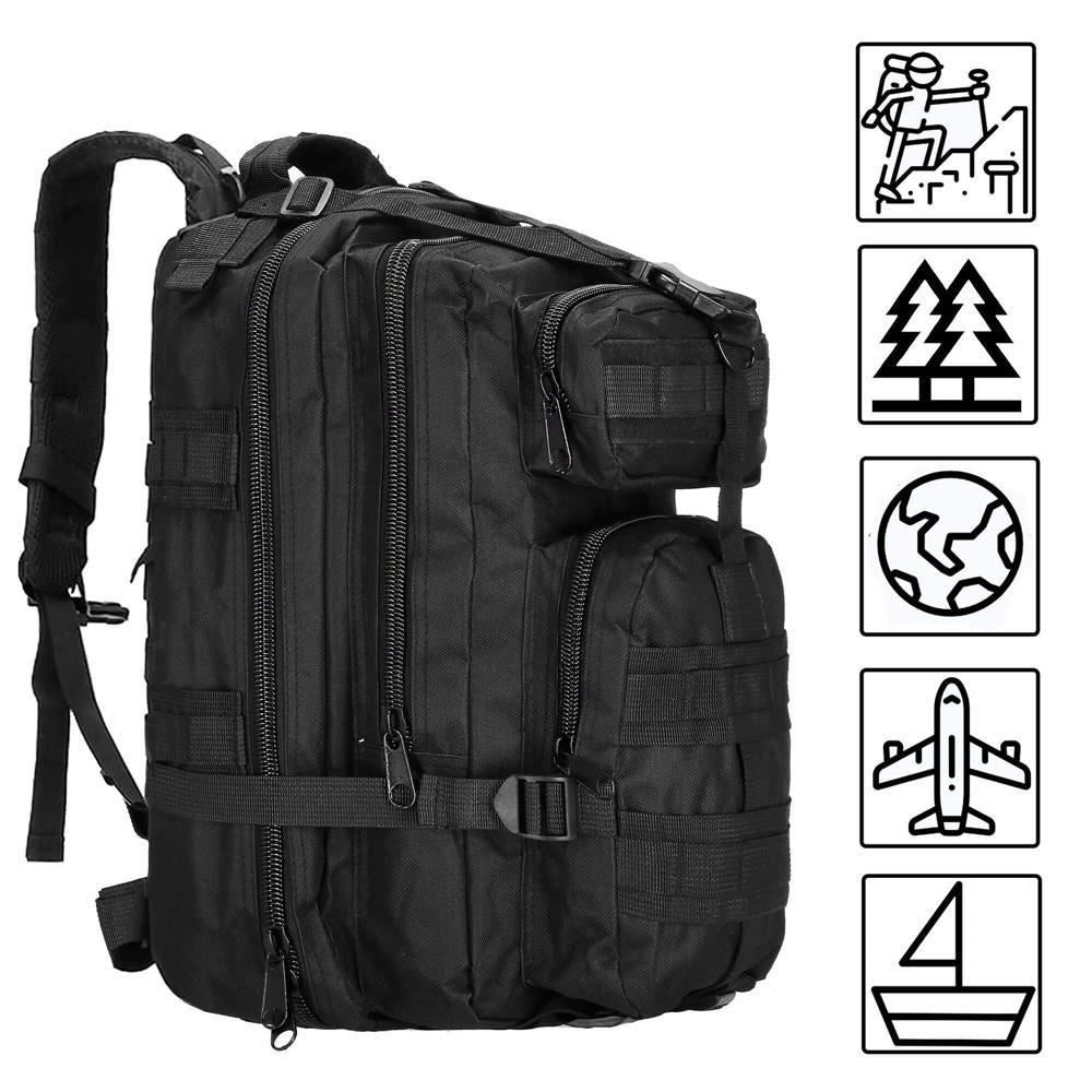 Ghiozdan/rucsac tactic, 4 compartimente, model Survival, camuflaj, negru, 23x24x42 cm, Springos