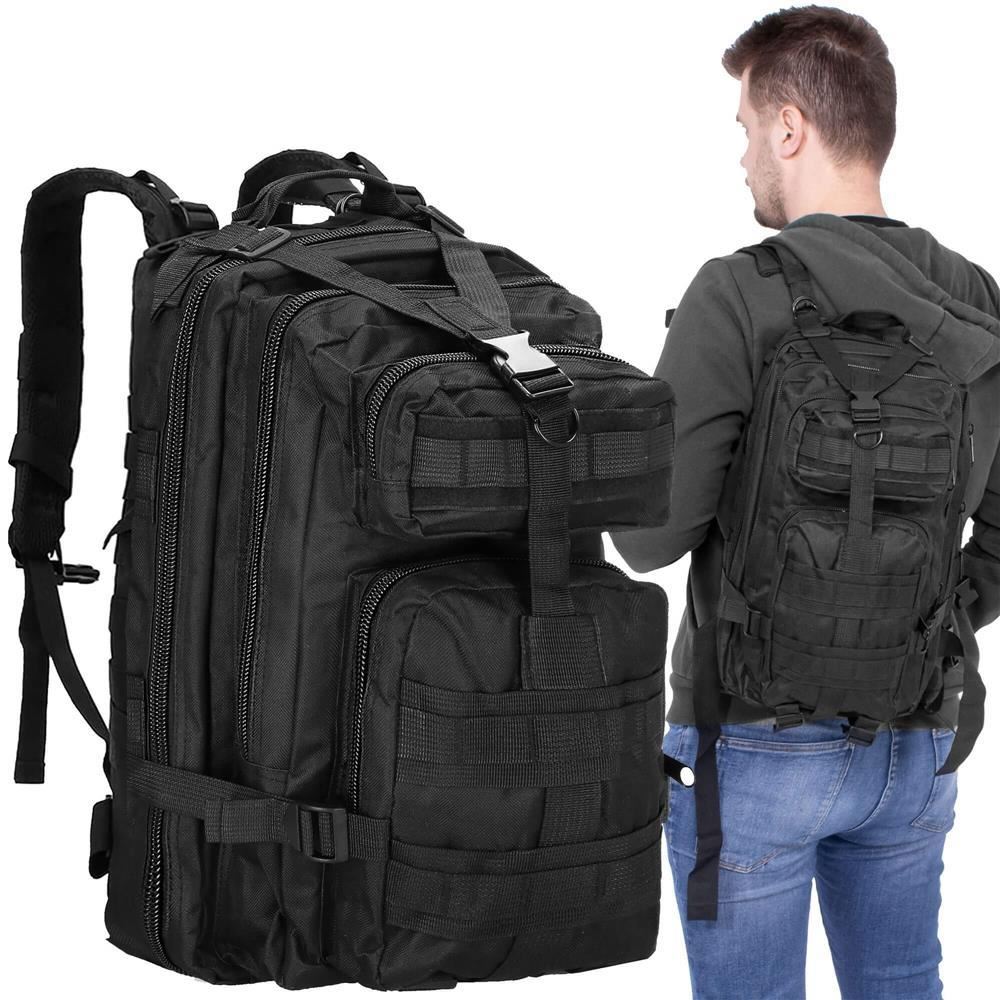 Ghiozdan/rucsac tactic, 4 compartimente, model Survival, camuflaj, negru, 23x24x42 cm, Springos