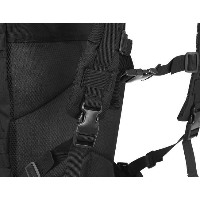 Ghiozdan/rucsac tactic, 5 compartimente, poliester 600D, negru, 38 L, 37x29x55 cm, Isotrade