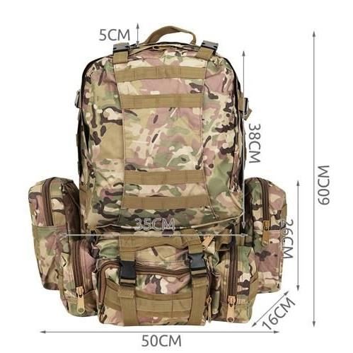 Ghiozdan/rucsac tactic, cu 3 compartimente detasabile, poliester 600D, 45 L, 50x16x60 cm, Isotrade