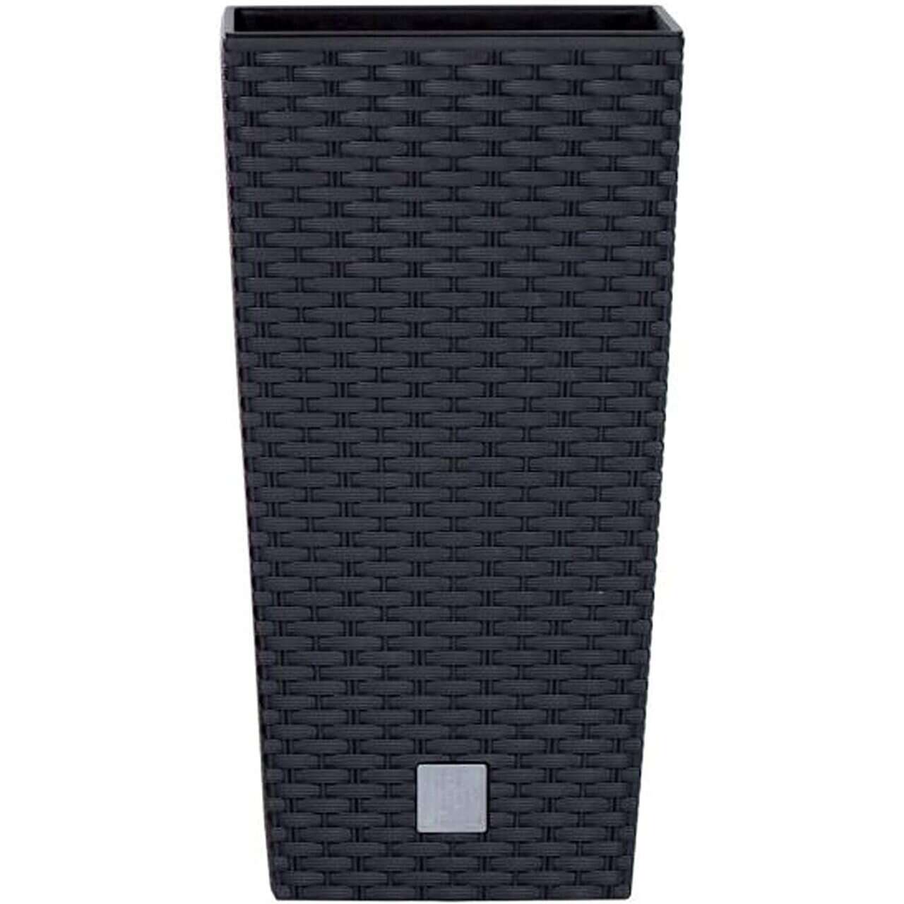 Négyzet alakú virágcserép, RATO négyzet, 22,5x22,5x42,1 cm, 8/16,3 L, rattan utánzat, fekete, Prosperplast