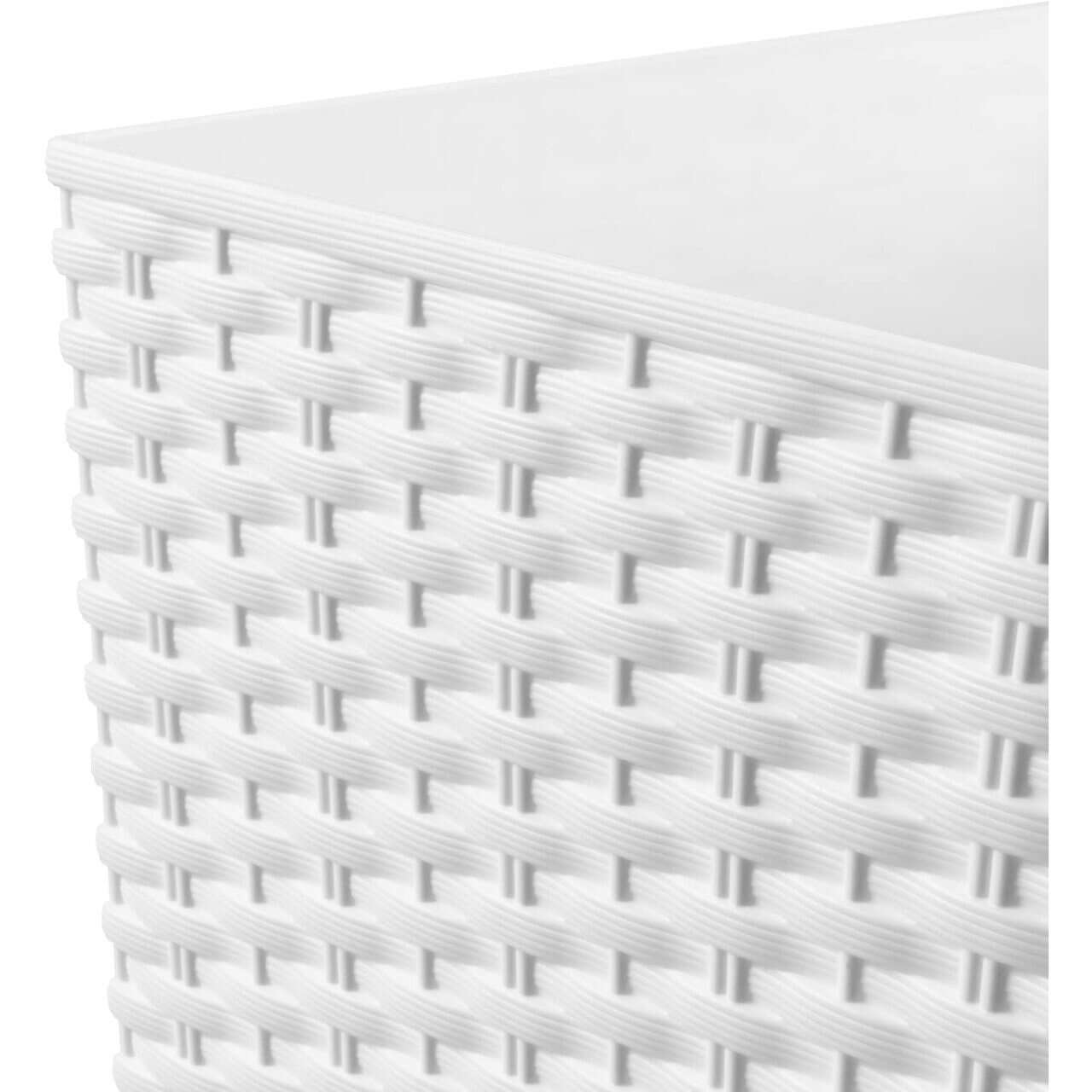 Ghiveci de flori patrat, RATO square, 32.5 x 32.5 cm, H 61 cm, 21/49 L, imitatie ratan, alb, Prosperplast