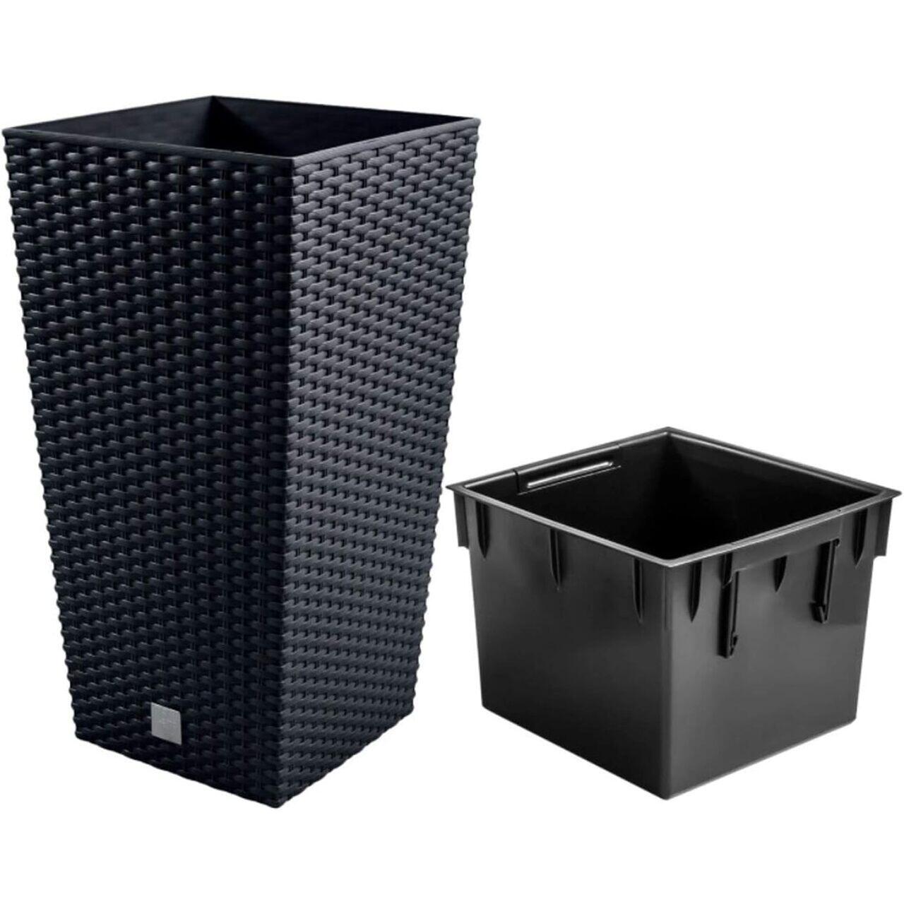 Dekoratív virágcserép, négyzet alakú, 32,5x32,5x61 cm, rattan utánzat, antracit, Prosperplast