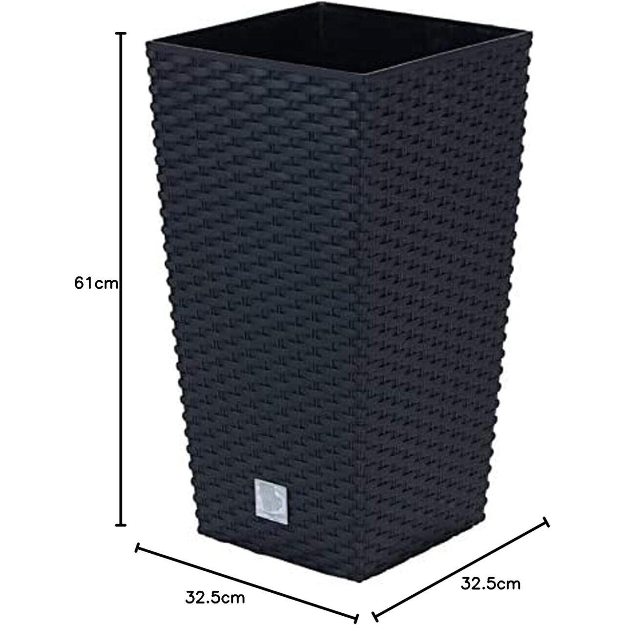 Dekoratív virágcserép, négyzet alakú, 32,5x32,5x61 cm, rattan utánzat, antracit, Prosperplast
