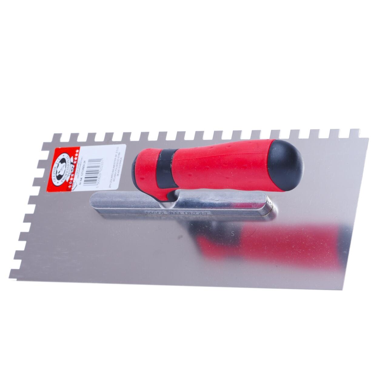 Gletiera inox, Olejnik, zimti, 6x6 mm, maner soft, 13x28 cm, Rosu