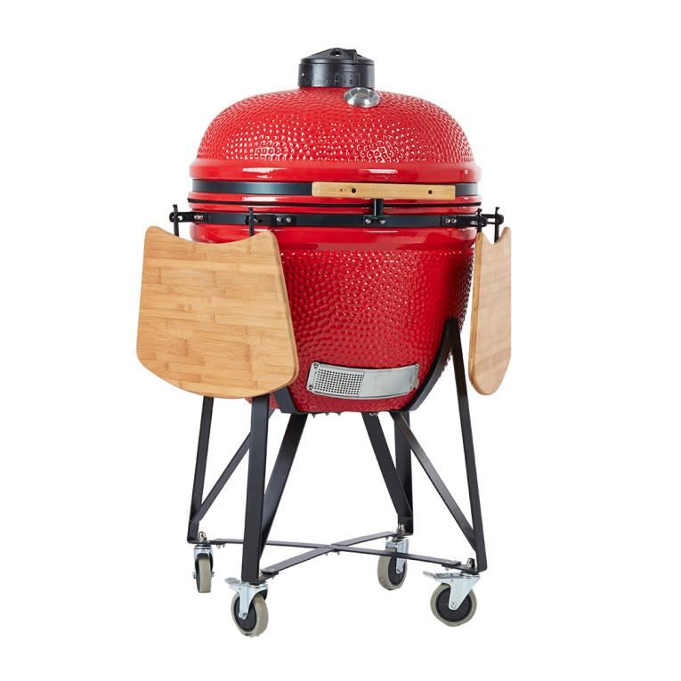 Gratar gradina, grill rotund, ceramic, cu roti, capac, rafturi, 52x105 cm, Kamado Egg 21 