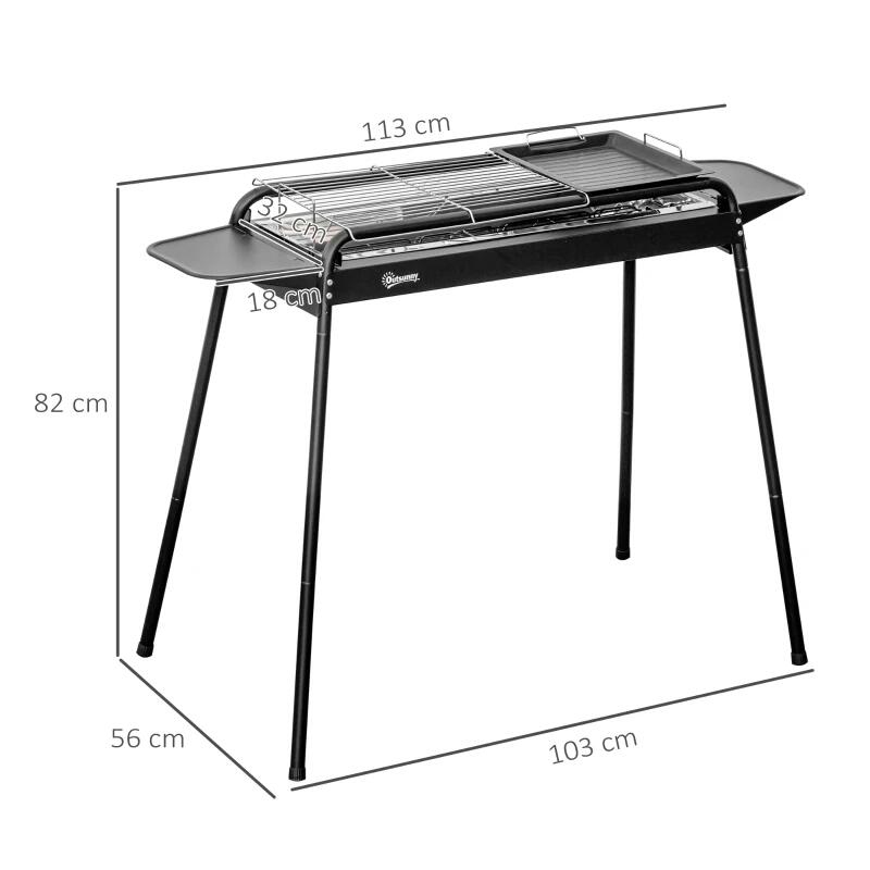 Kerti/kemping faszenes grillsütő, hordozható, téglalap alakú grillsütő, polcokkal, rozsdamentes acél szerkezet, 113x56x82 cm