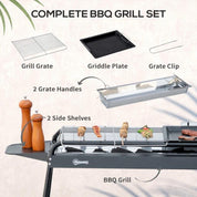 Gratar gradina/camping cu carbuni, portabil, grill dreptunghiular, cu rafturi, structura inox, 113x56x82 cm