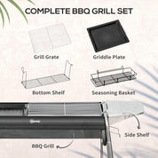 Gratar gradina/camping cu carbuni, portabil, grill dreptunghiular, cu rafturi, structura inox, 96x61x72 cm