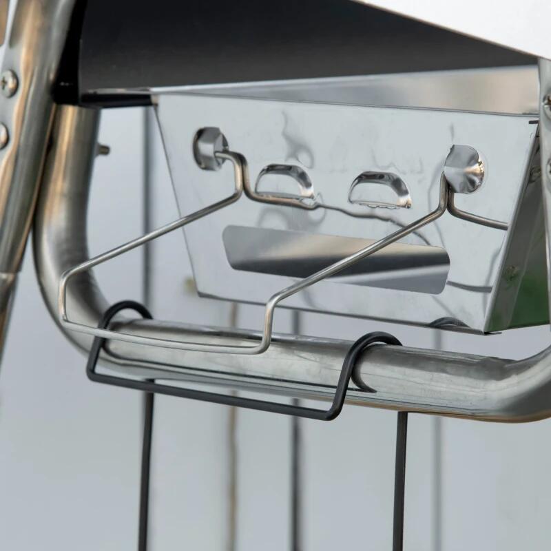 Kerti/kemping faszenes grillsütő, hordozható, téglalap alakú grillsütő, polcokkal, rozsdamentes acél szerkezet, 96x61x72 cm