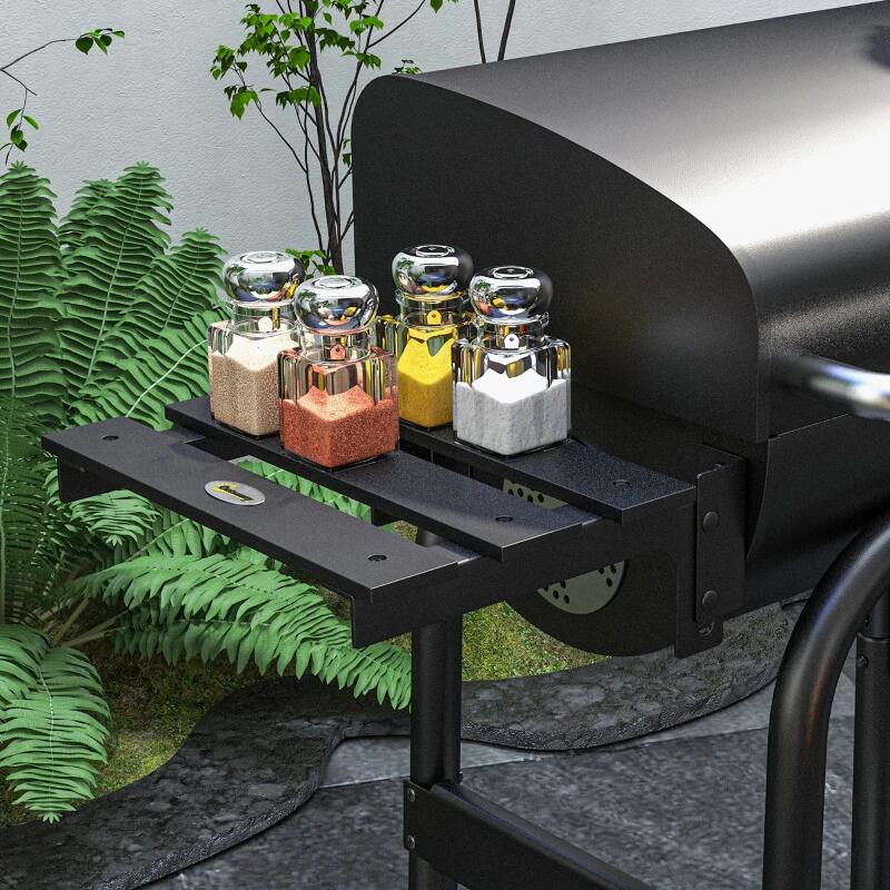 Faszenes kerti grillsütő, téglalap alakú grillsütő, kerekekkel, fedővel, fűszertartóval, 43,5 cm, 83x46,5x115 cm