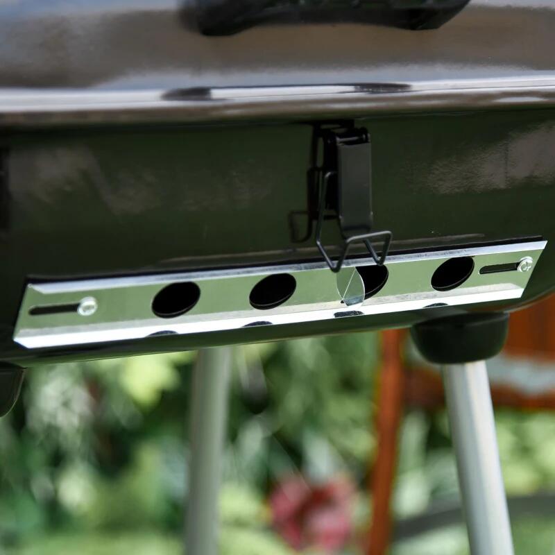 Faszenes kerti grillsütő, téglalap alakú grillsütő, kerekekkel, fedéllel, polcokkal, 53 cm, 89x60x83 cm