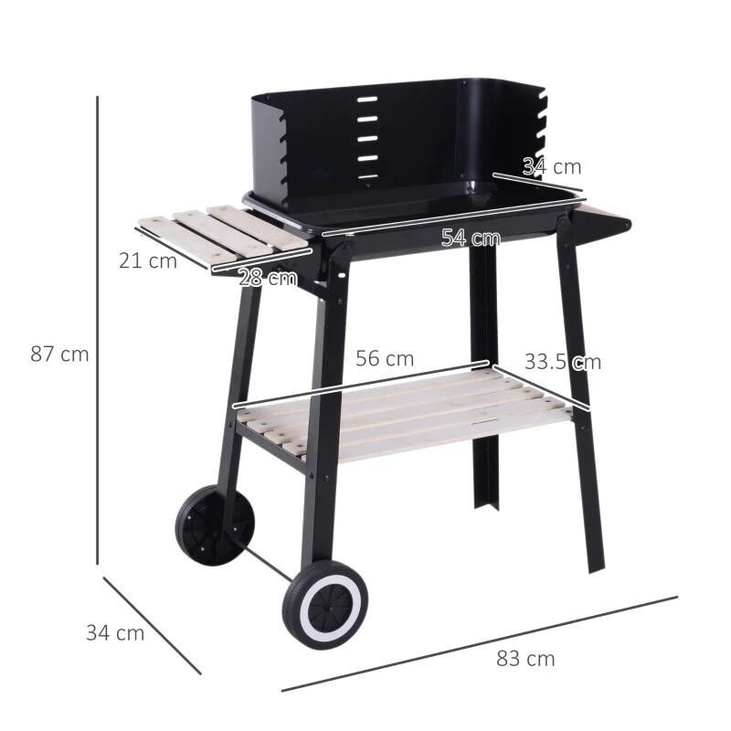 Gratar gradina cu carbuni, grill dreptunghiular, reglabil, cu roti, 87x43x83 cm