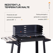 Gratar gradina cu carbuni, grill dreptunghiular, reglabil, cu roti, 87x43x83 cm