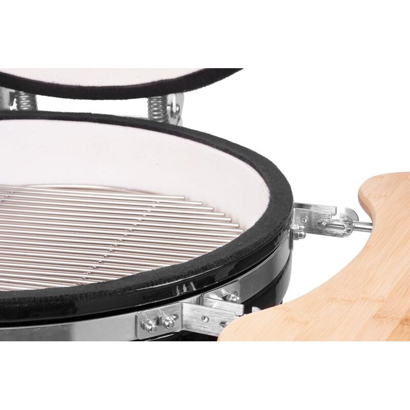 Kerti grillsütő, kerek grillsütő, kerámia, kerekekkel, fedővel, polcokkal, 130x73x122 cm, Kamado Egg 21