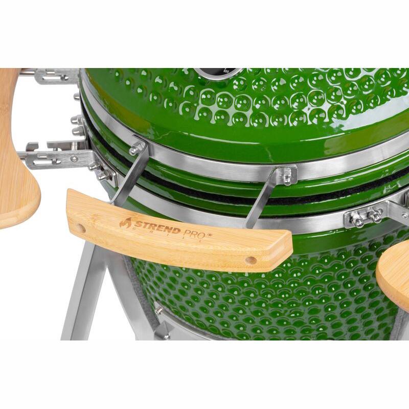 Gratar gradina cu carbuni, grill rotund, ceramic, cu roti, capac, rafturi, verde, 40x97.5 cm, Kamado Egg 16