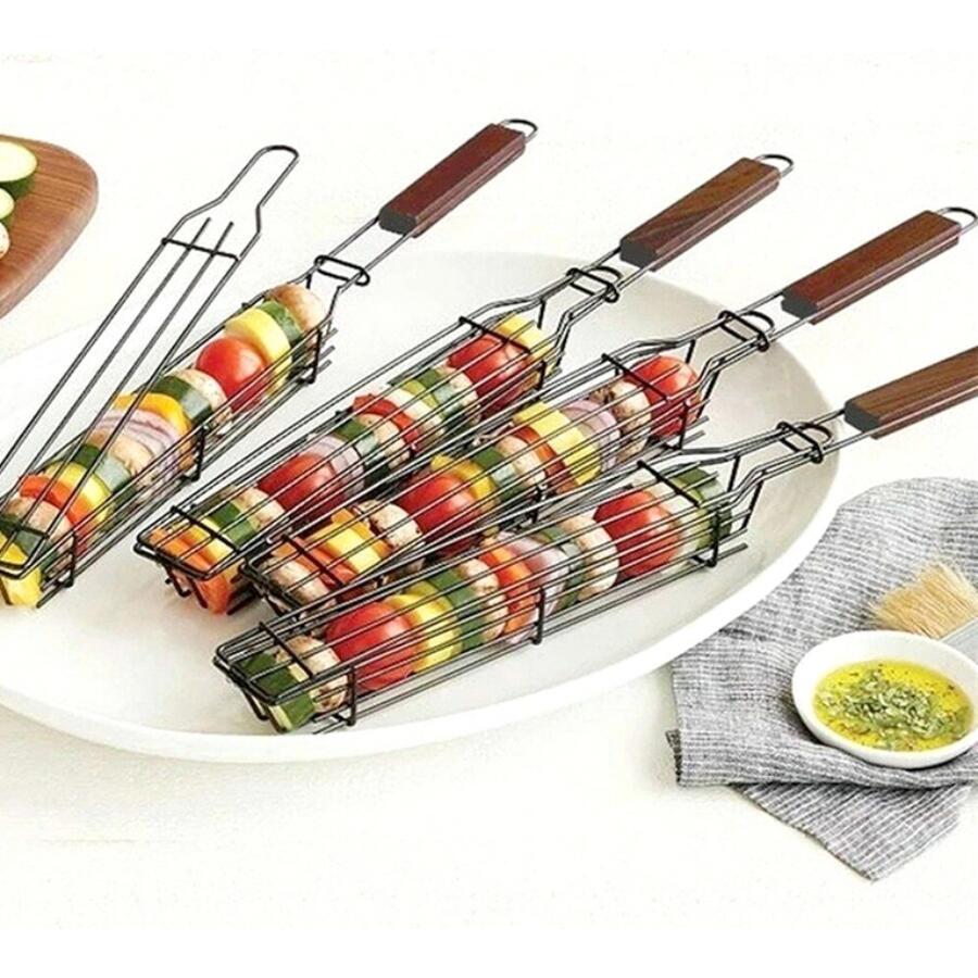 Mobil grillsütő, fa nyéllel, nyársakhoz, 49x4,5 cm, Perfect Home