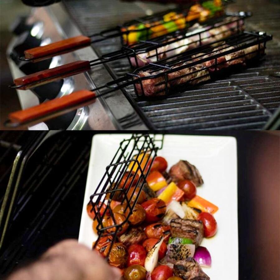 Mobil grillsütő, fa nyéllel, nyársakhoz, 49x4,5 cm, Perfect Home