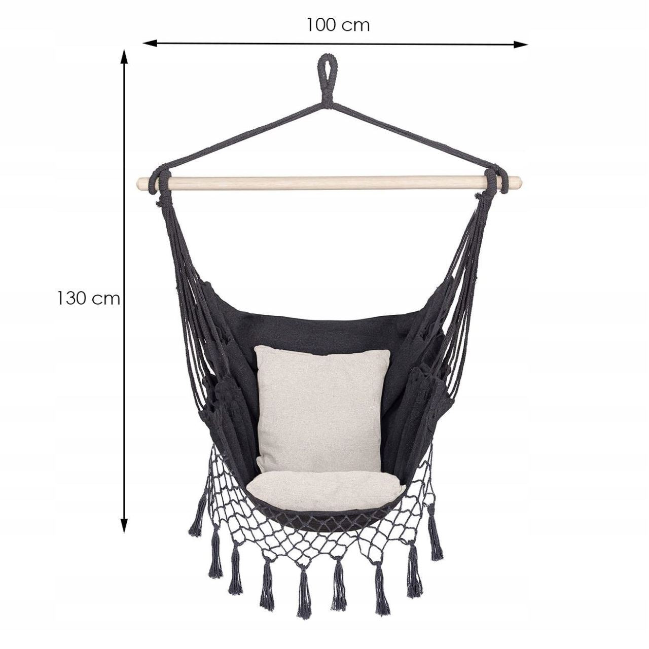 Hamac tip scaun, cu 2 perne, gri si crem, max 150 kg, 130x100 cm, Springos