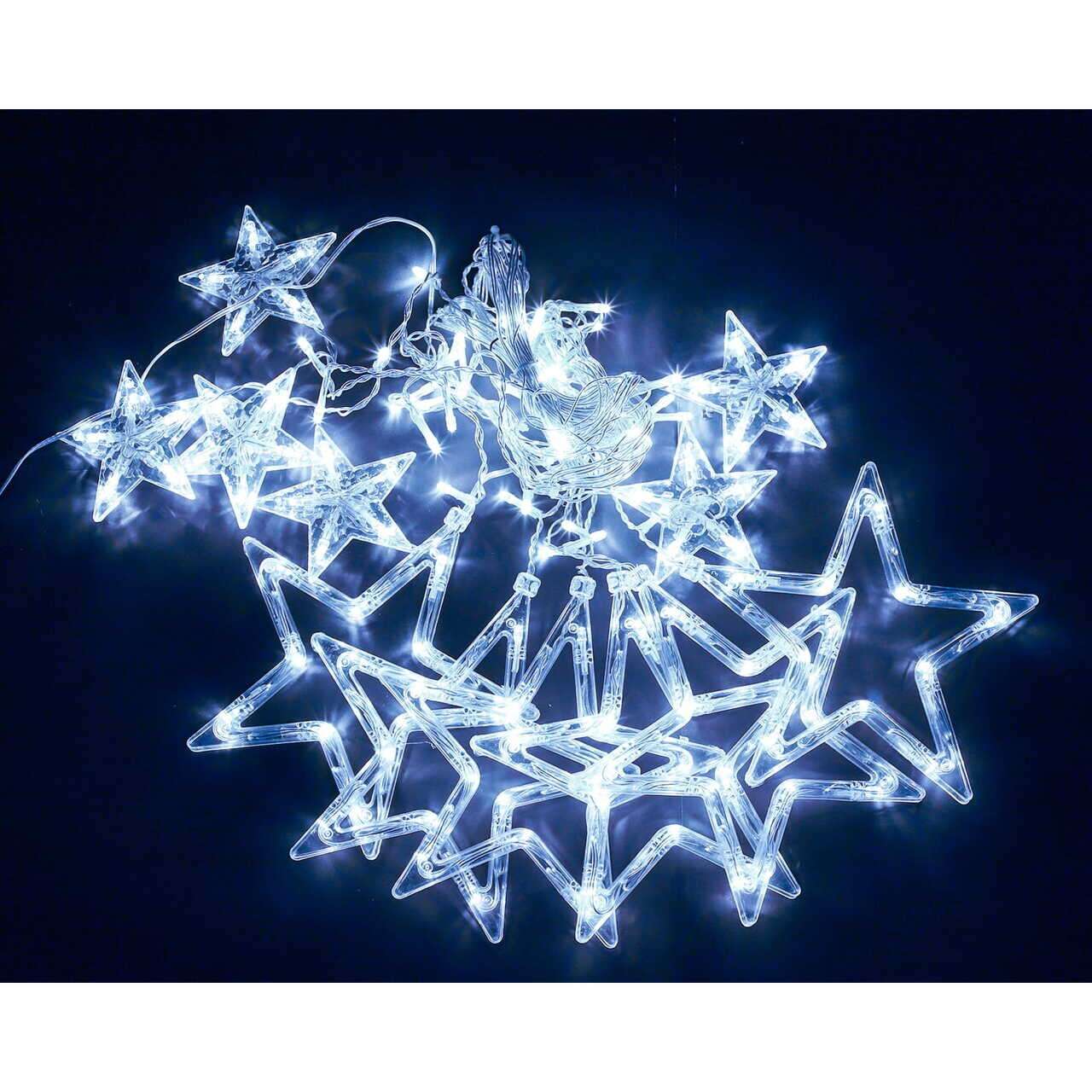 Instalatie luminoasa tip perdea, exterior/interior, 138 LED, 8 moduri, model stea, alb rece, IP44, 2.75 m, Jumi