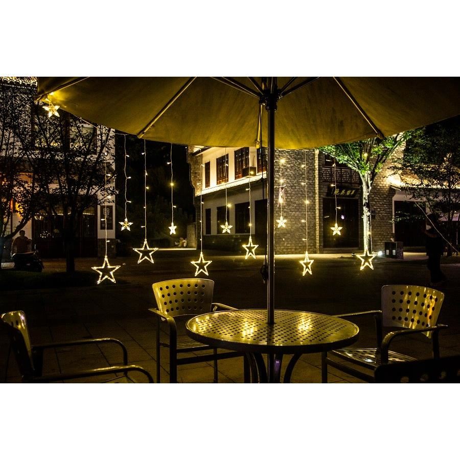 Instalatie luminoasa tip perdea, model stea mare, alb cald, 8 moduri iluminare, interior-exterior, IP44, 138 LED, 2.5 m