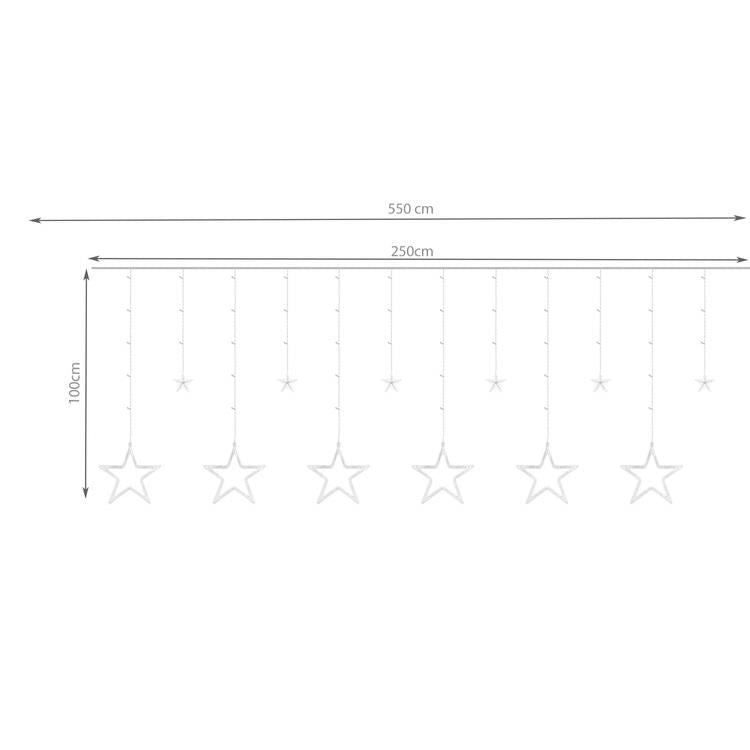 Instalatie luminoasa tip perdea, model stea mare, alb cald, 8 moduri iluminare, interior-exterior, IP44, 138 LED, 2.5 m
