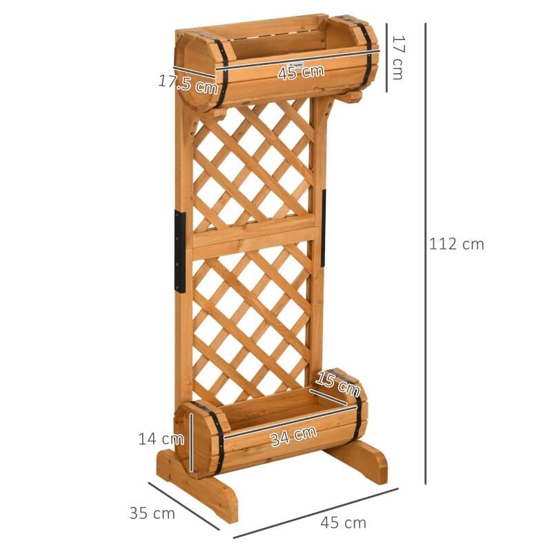 Jardiniera decorativa cu suport pentru plante cataratoare, lemn, 2 nivele, tip butoi, 45x35x112 cm