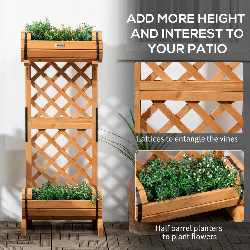 Jardiniera decorativa cu suport pentru plante cataratoare, lemn, 2 nivele, tip butoi, 45x35x112 cm