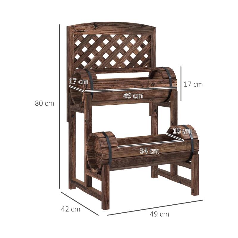 Jardiniera decorativa cu suport pentru plante cataratoare, lemn, 2 nivele, tip butoi, 49x42x80 cm