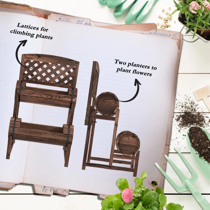 Jardiniera decorativa cu suport pentru plante cataratoare, lemn, 2 nivele, tip butoi, 49x42x80 cm