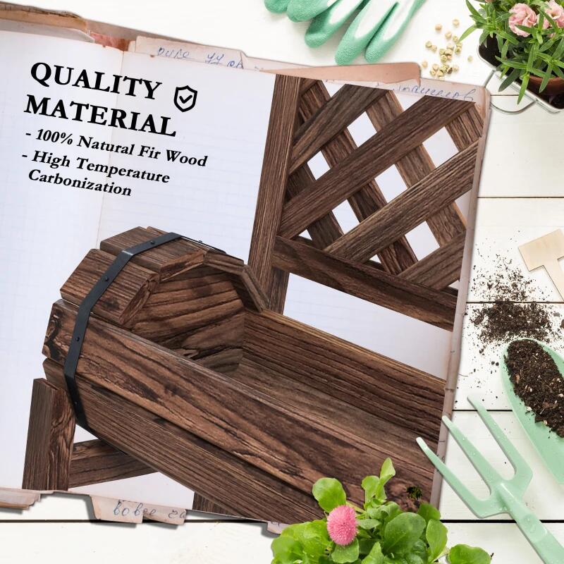 Jardiniera decorativa cu suport pentru plante cataratoare, lemn, 2 nivele, tip butoi, 49x42x80 cm