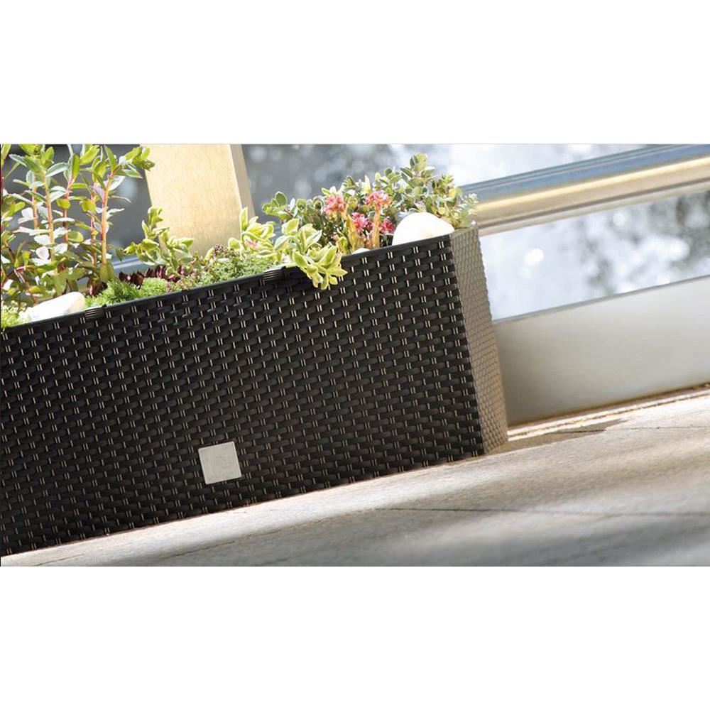 Dekoratív virágláda, öntözőrendszerrel, rattan utánzat, antracit, 30 L, 60x25x24 cm, Rato Case