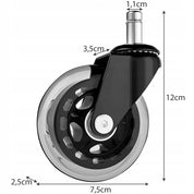 Roti pentru scaun birou, cauciuc, metal, 5 buc, diametru 7.5 cm, 12x3.5x1.1 cm, Malatec