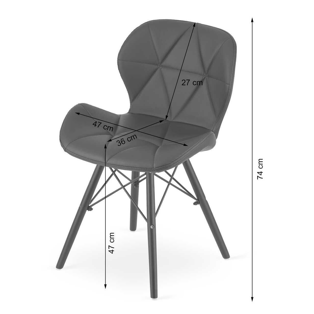 Set 4 scaune stil scandinav, Lago, piele ecologica, lemn, alb si negru, 47.5x52x74 cm