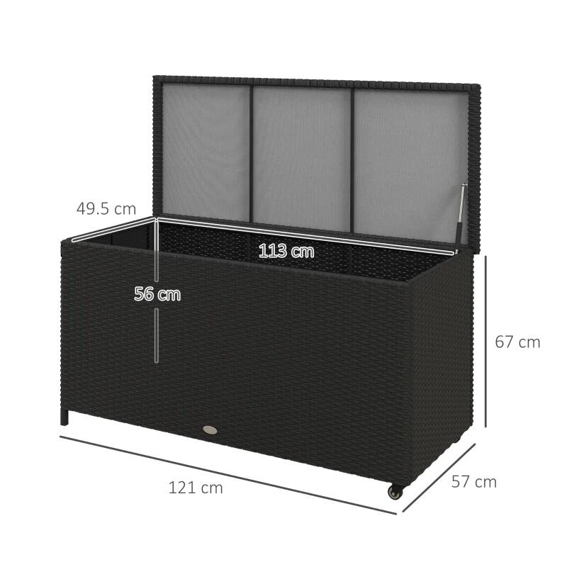 Lada depozitare de gradina, ratan sintetic, negru, max 30 kg, 121x57x67 cm