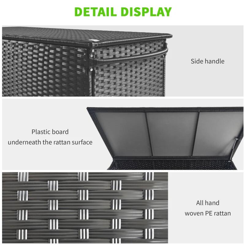 Lada depozitare de gradina, ratan sintetic, negru, max 30 kg, 121x57x67 cm