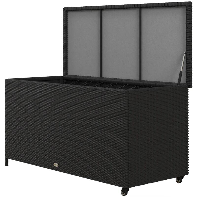 Lada depozitare de gradina, ratan sintetic, negru, max 30 kg, 121x57x67 cm