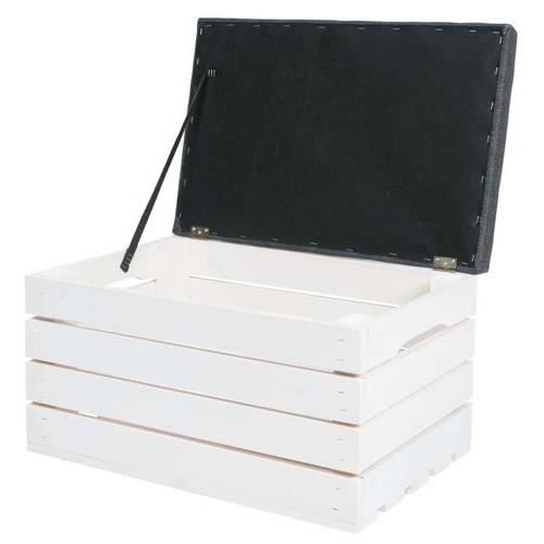 Lada depozitare, lemn, model Vintage, alb cu perna gri, 50x40x35 cm