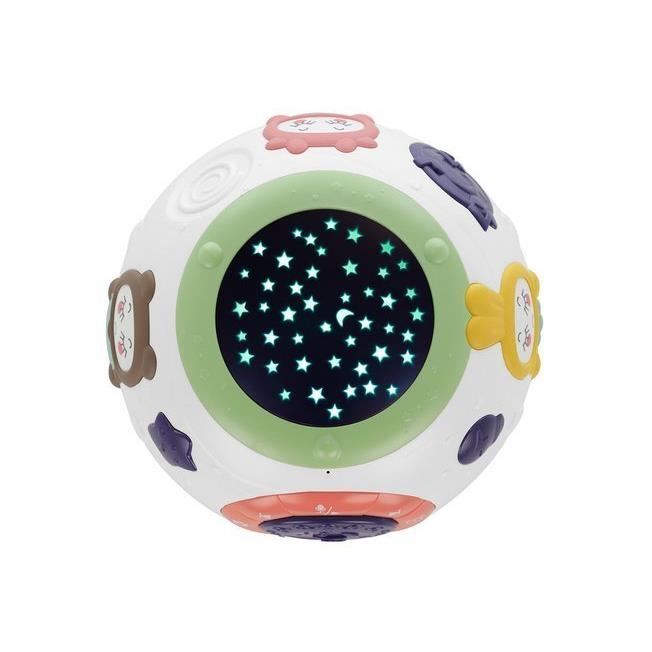 Lampa de noptiera cu proiector, pentru copii, muzicala, 4 moduri, 3xAA, mov si alb, 18x14 cm