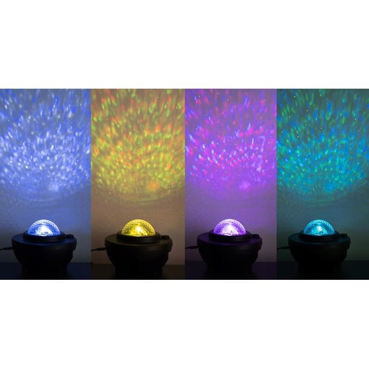 Éjjeli lámpa projektorral, zenélő, LED, távirányítóval, bluetooth-tal, USB töltés, fekete, 17x13 cm, Isotrade