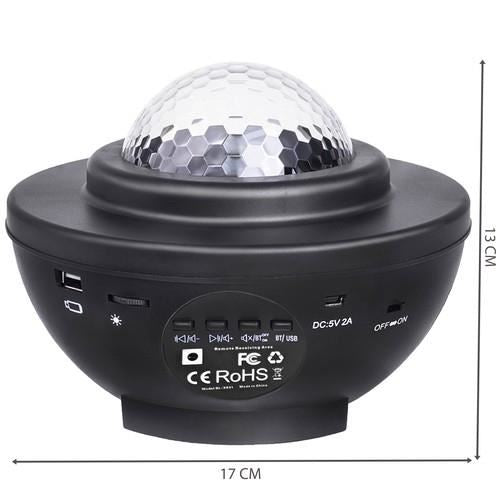 Lampa de noptiera cu proiector, muzicala, LED, telecomanda, bluetooth, incarcare USB, negru, 17x13 cm, Isotrade