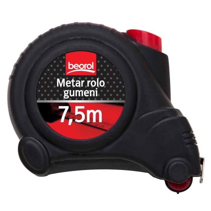 Stoppolós mérőszalag 7,5 m, gumigörgővel, Beorol