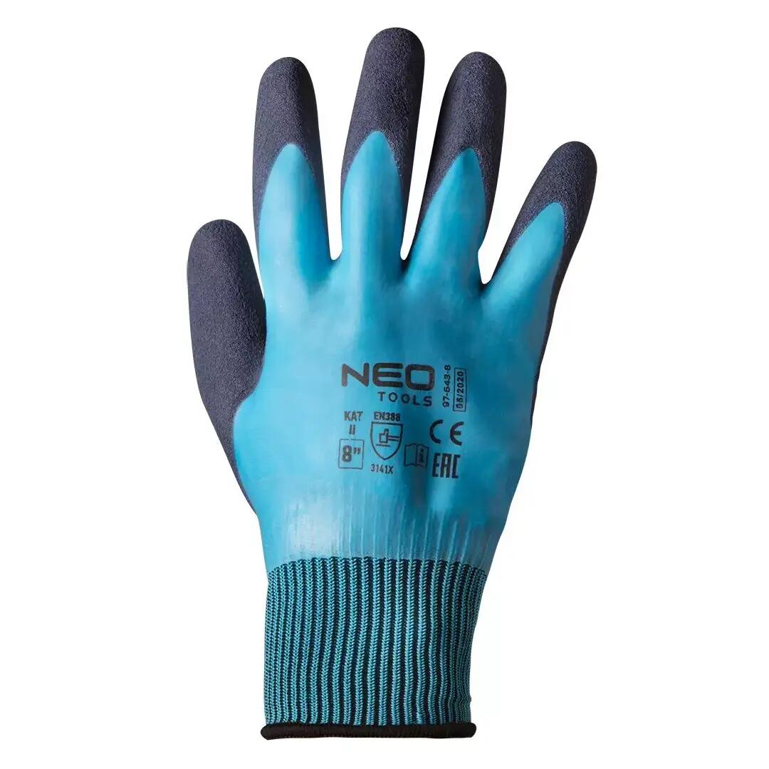 Latex/poliészter kesztyű, 2 rétegű, 9-es méret, NEO