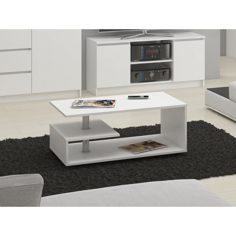 Dohányzóasztal, laminált lap, görgőkön, fehér, 90x51x40 cm, Vini