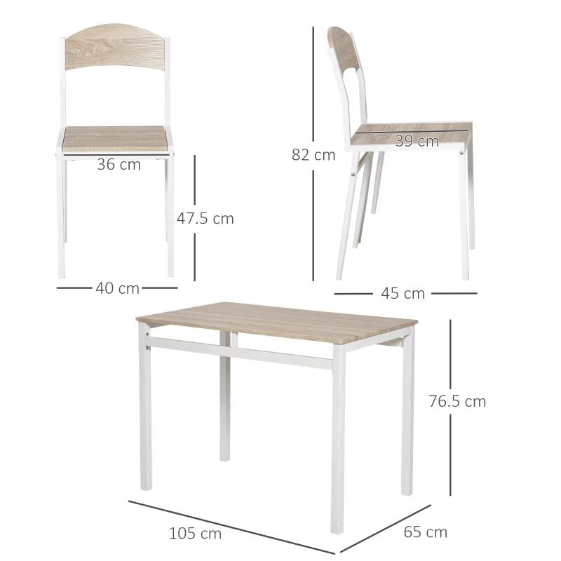 Masa pentru sufragerie/bucatarie + 4 scaune, MDF, metal, maro si alb, 105x65x76.5 cm