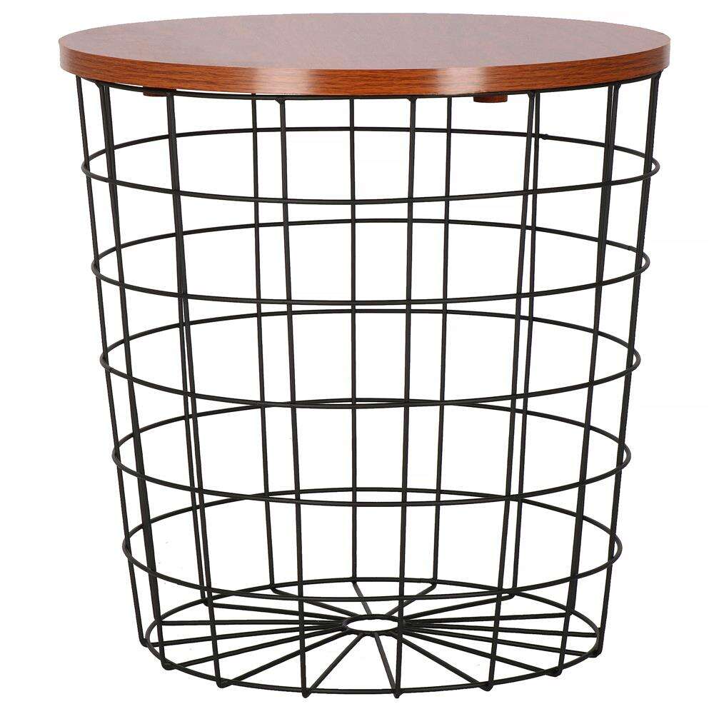 Masa rotunda cu cos depozitare, MDF, baza metalica, negru si maro, 30.5/39x40 cm, Springos