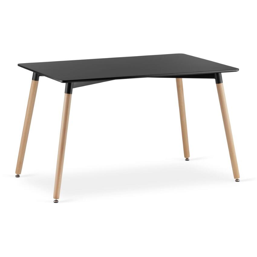 Skandináv stílusú asztal, téglalap alakú, MDF és fa, fekete, 120x80x75 cm