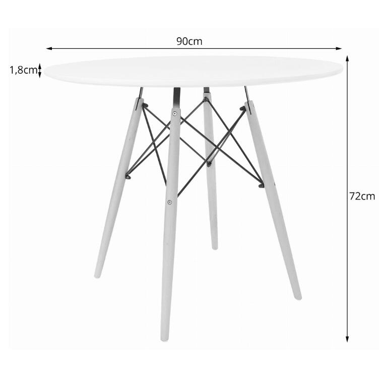 Skandináv stílusú asztal, kerek, MDF és fa, fehér, 90x72 cm