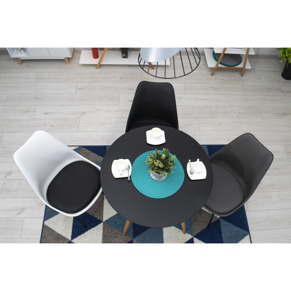 Masa stil scandinav, rotund, MDF si lemn, negru, natur, 80x72 cm